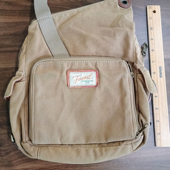 Fossil Tan Canvas Crossbody Bag - Picture 2 of 13